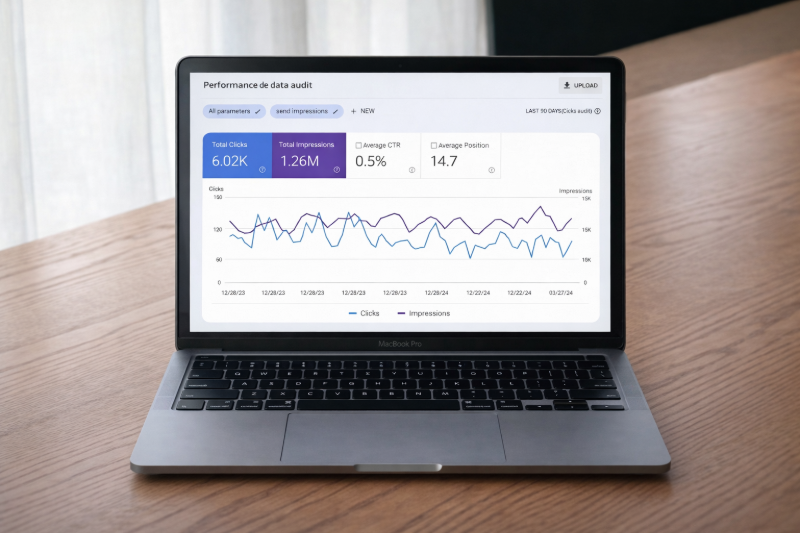 Paid ads performance dashboard on a laptop